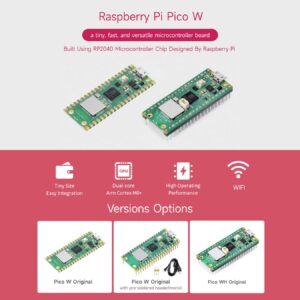 Waveshare Pi Pico W Microcontroller Board, with Pre-soldered Header, Based on RP2040 Dual-core Processor (3 Items)