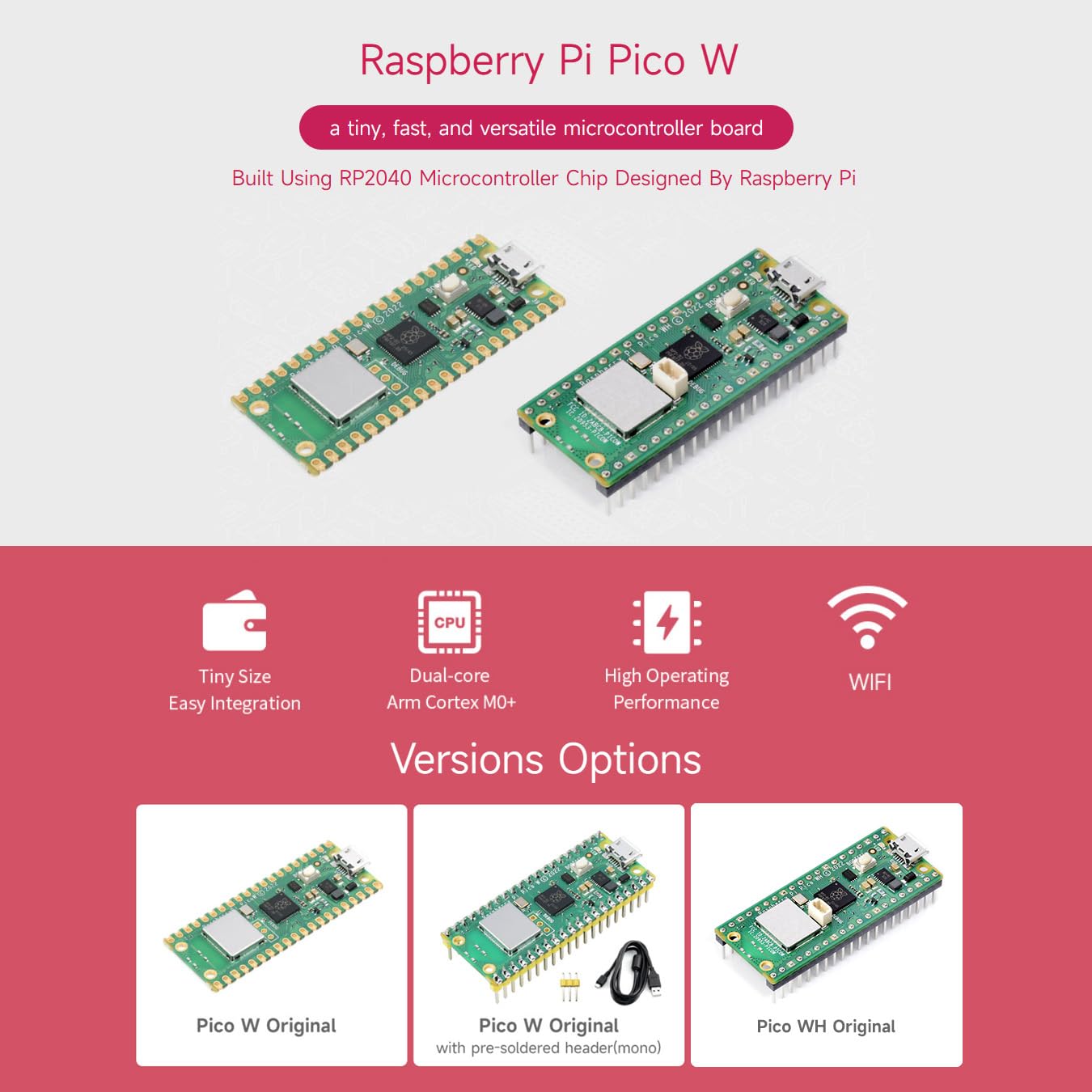 Waveshare Pi Pico W Microcontroller Board, with Pre-soldered Header, Based on RP2040 Dual-core Processor (3 Items)