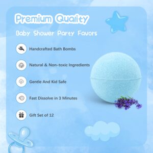 iAOVUEBY Baby Shower Favors, Unique Baby Shower Gifts for Guest Gift Set - 12 PCS Bath Bombs Organza Bags Little Pacifier Thank You Card, Gender Reveal Party Favors for Guests (Boy's are The Bomb)