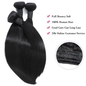 cuckoo 16/18/20inch 3 Bundles Human Hair, 100% Human Hair Bundles, Straight Brazilian Human Hair Bundles, 100% Unprocessed Virgin Brazilian Human Hair Bundles, Natural Black Color Bundles Human Hair