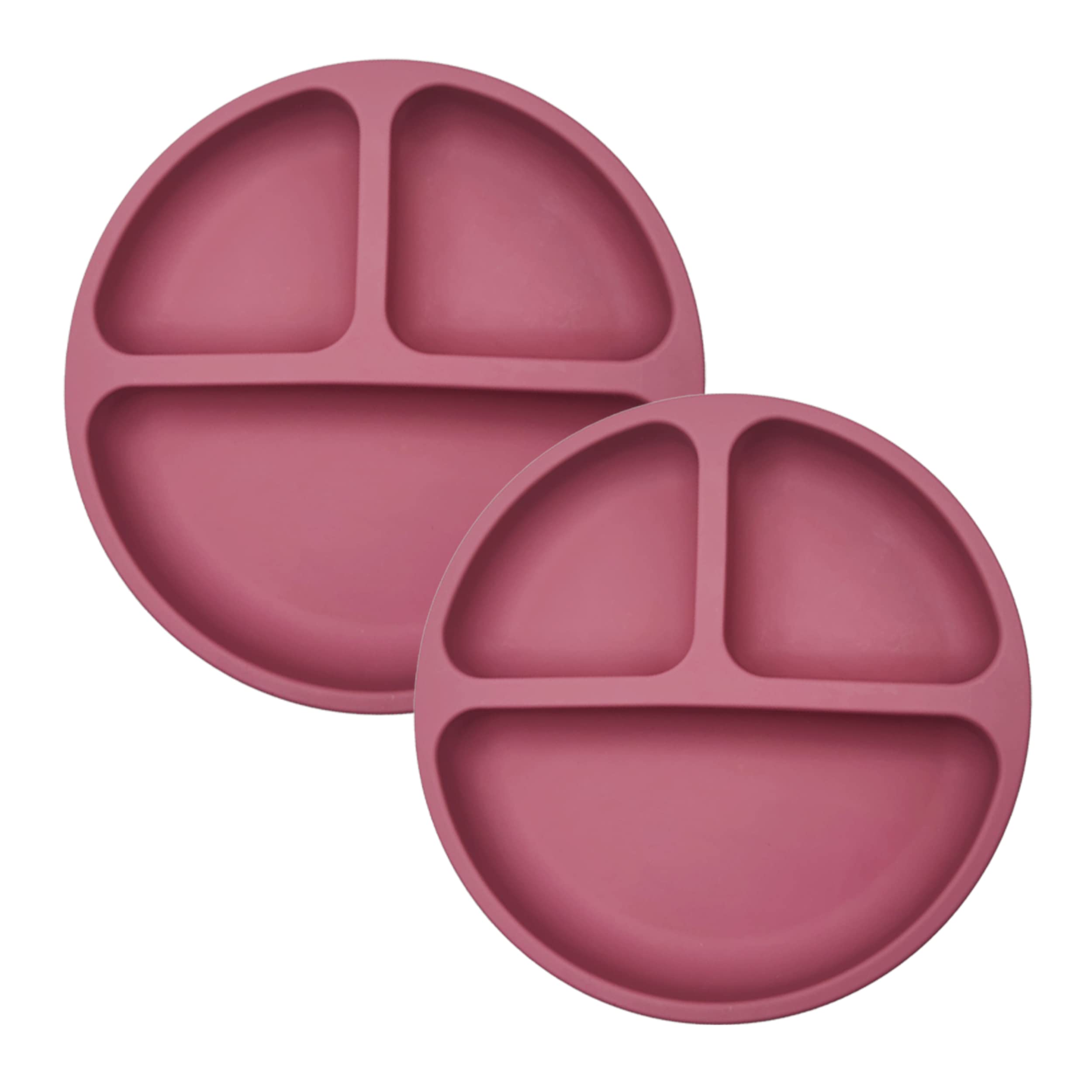 BraveJusticeKidsCo. | SiliSteel™ 2 Pack Silicone Plate for Big Kids | Divided Toddler 2 Pack Plates with Three Compartments for Self Feeding | Dishwasher Safe | Patent Pending (Dusty Rose)