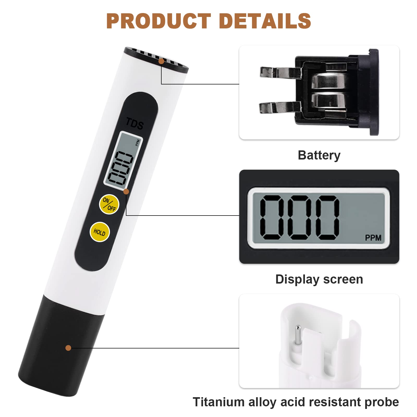 Water Electrolyzer, Quick Water Quality Tester Set Testing Electrolysis Iron Bars with Digital TDS Tester Meter