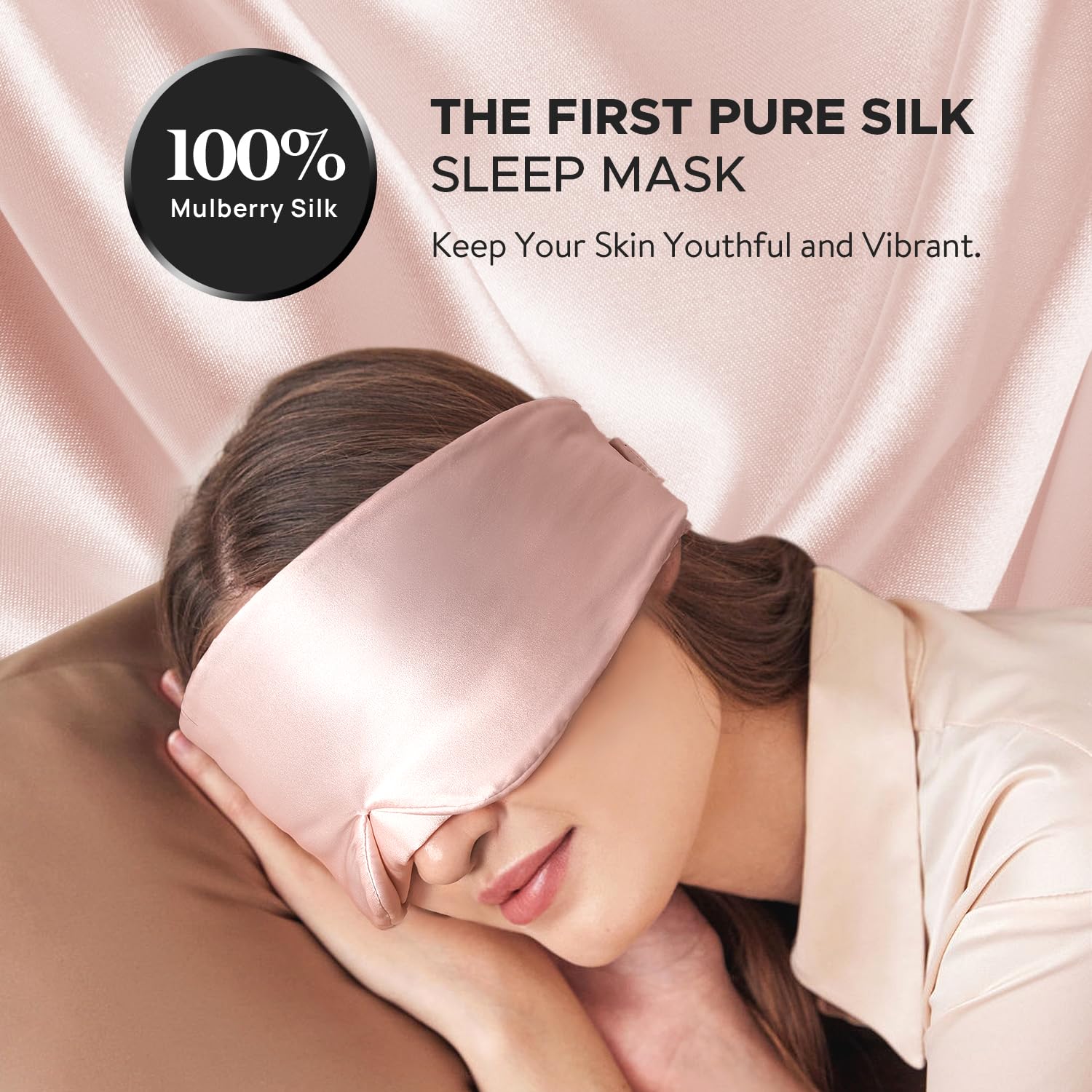 LitBear Silk Sleep Mask for Side Sleeper, Eye Mask Sleeping for Women Men 100% 22 Momme Pure Mulberry Silk, Face-Hugging Padded Silk Eye Cover for Sleeping with Adjustable Band (Pink)