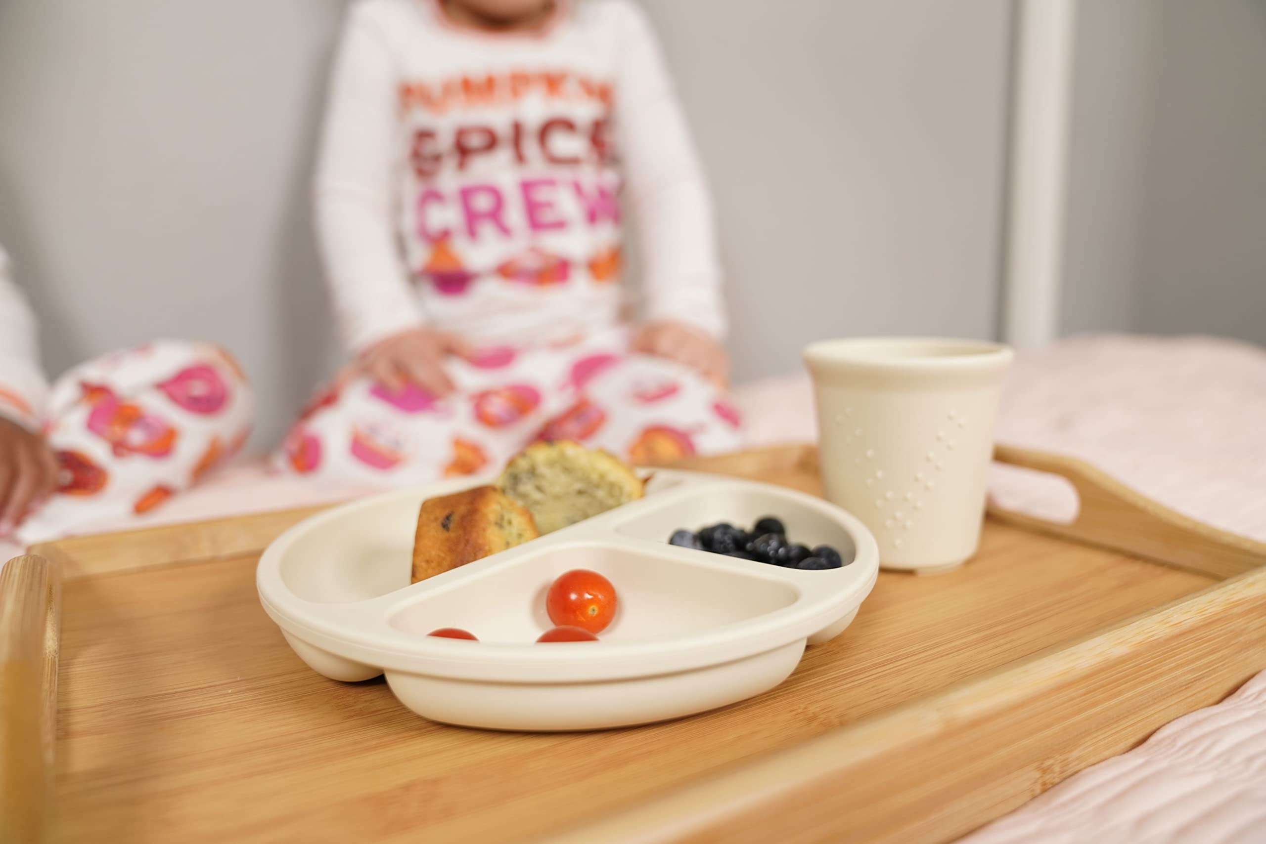 BraveJusticeKidsCo. | SiliSteel™ 2 Pack Silicone Plate for Big Kids | Divided Toddler 2 Pack Plates with Three Compartments for Self Feeding | Dishwasher Safe | Patent Pending (Dusty Rose)