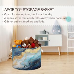 Kigai Cotton Rope Basket Blue Gold Marble Large Storage Basket for Toys Blanket Baby Laundry Basket for Nursery, Closet, Bedroom, Home Organization