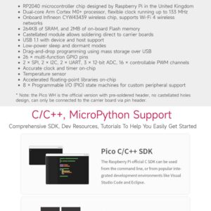 Waveshare Pi Pico W Microcontroller Board, with Pre-soldered Header, Based on RP2040 Dual-core Processor (3 Items)