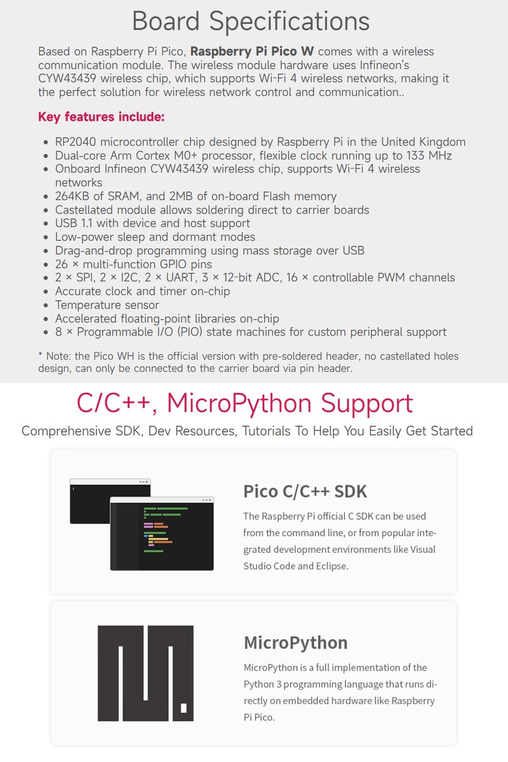 Waveshare Pi Pico W Microcontroller Board, with Pre-soldered Header, Based on RP2040 Dual-core Processor (3 Items)