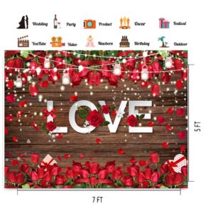 CHAIYA 7X5ft Mother's Day Backdrop Valentine Day Brown Wood Flower Love Heart Background Wedding Bridal Shower Party Decor Banner Valentine's Day Party Decoration CY-257