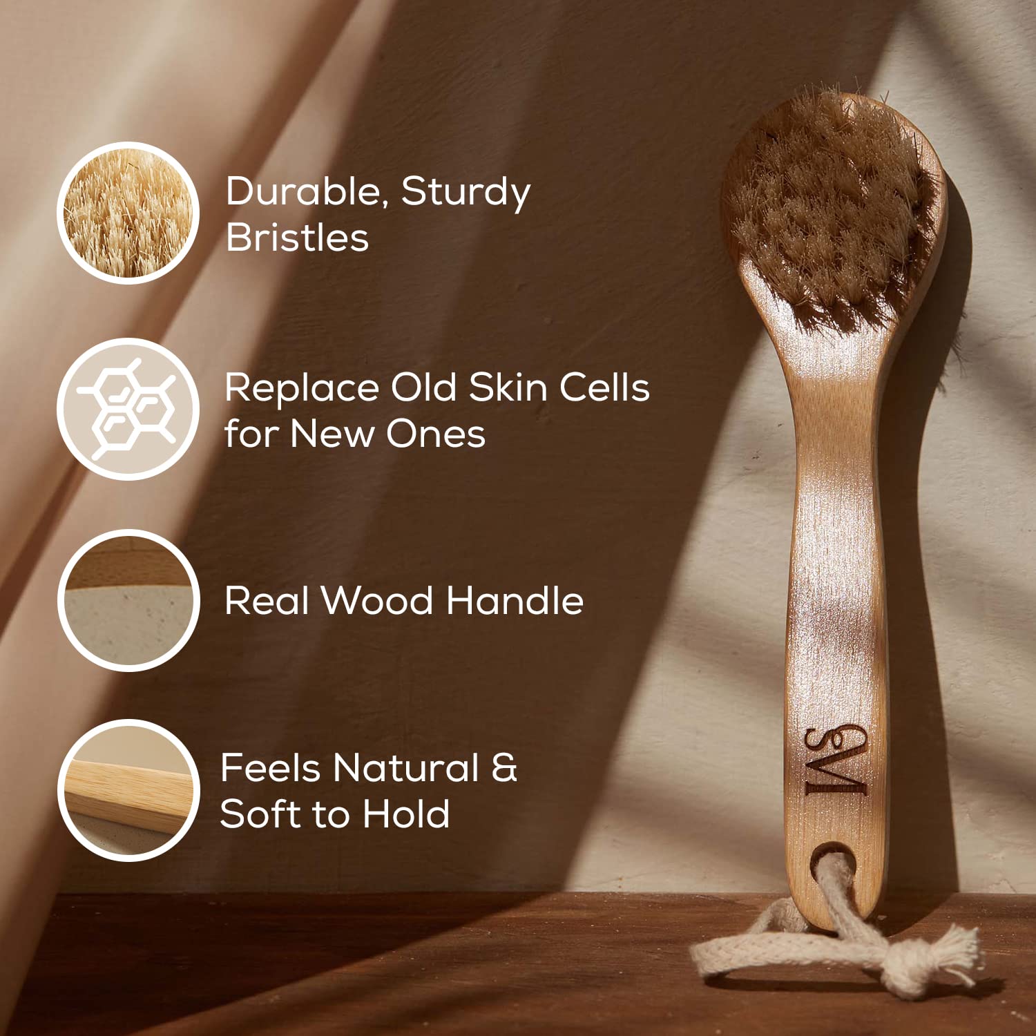 CSM Mini Dry Brush - Natural Bristle Small Body Brush, Exfoliating Facial Cleansing Brush for Soft Skin and Other Sensitive Areas Like Your Neck, Chest, and Nails