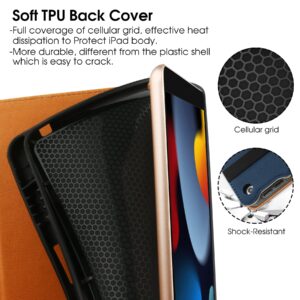 for iPad 10th Generation Case 10.9 Inch Case 2022 with Built-in Pencil Holder, Folio Stand Leather Cover with Multiple Angles & Auto Sleep/Wake for iPad 10.9 Inch, NavyBlue/Brown