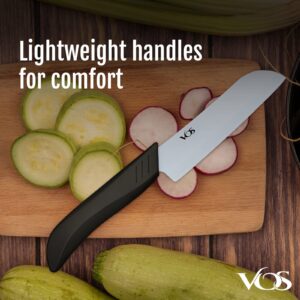 Vos Ceramic Knife Set for Kitchen - Includes 3", 4", 5", 6" Knives with Covers & Peeler in Black - Sharp Ceramic Blades for Versatile Cutting and Paring