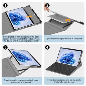 Fintie Case for 13 Inch Microsoft Surface Pro 11 / Pro 10 / Pro 9 - Multiple Angle Viewing Portfolio Business Cover with Pocket & Stylus Holder, Compatible with Type Cover Keyboard, Gray