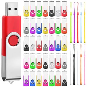 50 pack usb flash drives bulk with lanyards usb 2.0 thumb drive swivel storage flash drive pack bulk with led light for data storage backup, 10 colors (128 mb)