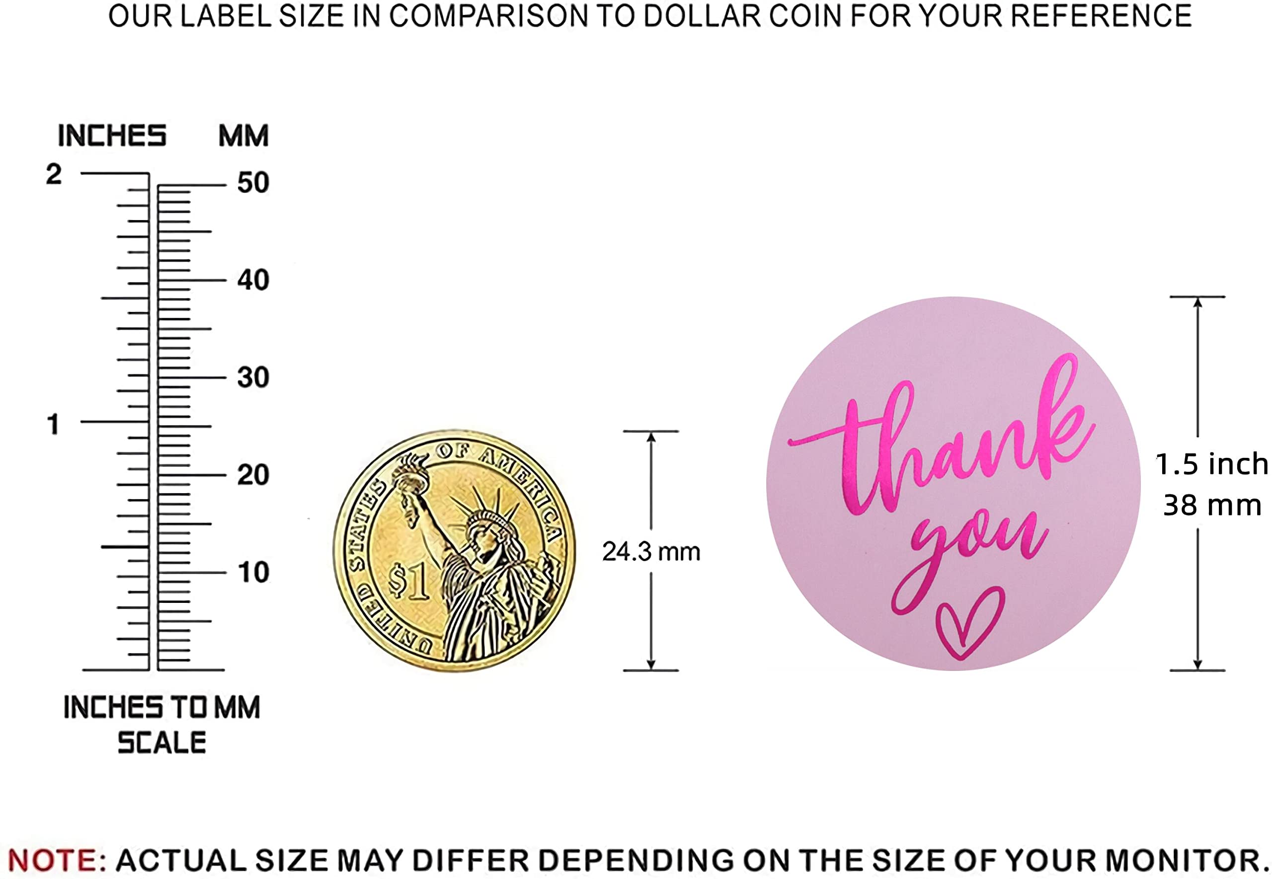 (3 Sizes-1.5") Pink Thank You Stickers, 1.5 inch Thank You Sticker Labels Roll, 500 Gold Foil Thank You Stickers Small Business, Adhensive Labels for Small Business Supplies (1.5 inch)