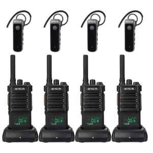 retevis rb89 walkie talkies with earpiece and mic, wireless walkie talkie, high power gmrs, 2600mah battery, two way radios long range rechargeable for construction, hotels, school(4 pack)