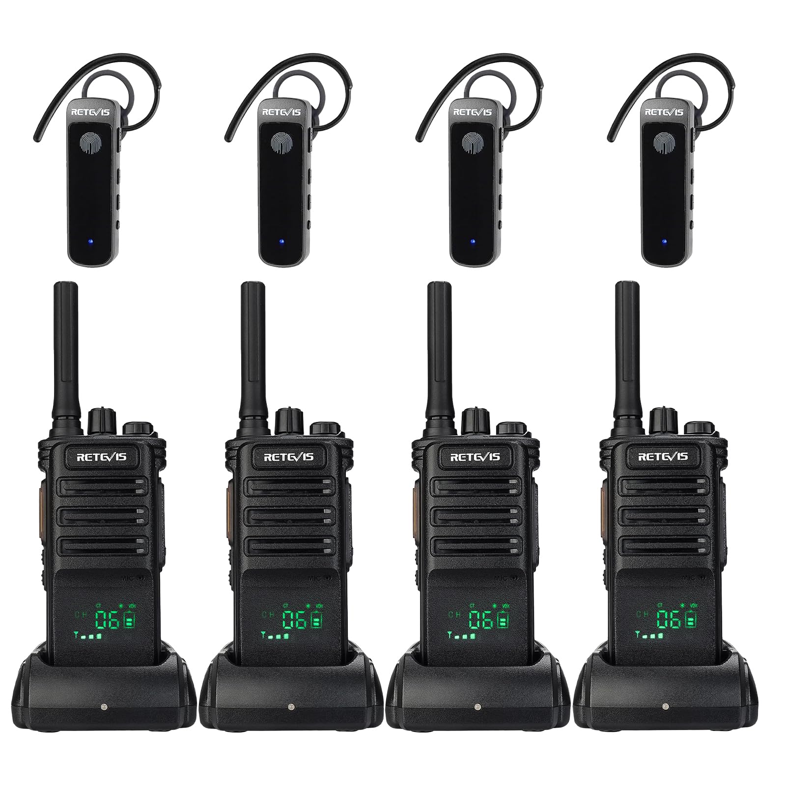 Retevis RB89 Walkie Talkies with Earpiece and Mic, Wireless Walkie Talkie, High Power GMRS, 2600mAh Battery, Two Way Radios Long Range Rechargeable for Construction, Hotels, School(4 Pack)