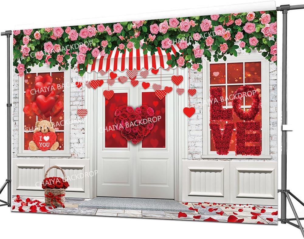 CHAIYA 8X6ft Mother's Day Backdrop Valentine's Day Store Flower Love Heart Background Wedding Bridal Shower Party Decor Banner Valentine's Day Party Decoration CY-256