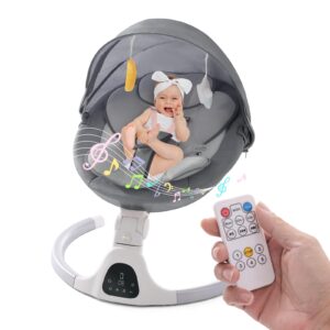 baby swing for infants,comfort cradling baby rocker portable newborn swing with music/remote control/timing function,grey