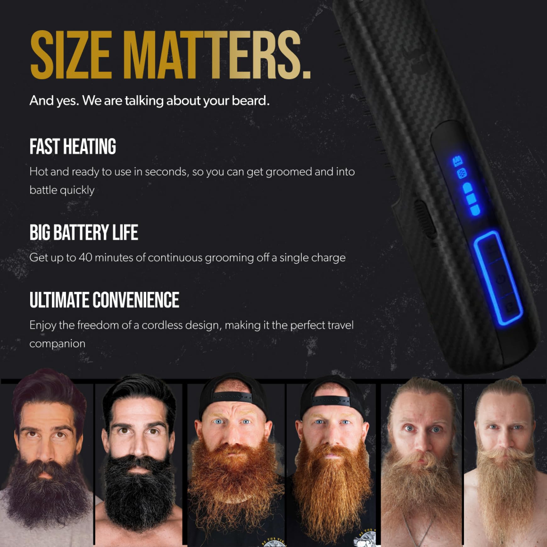 The Beard Struggle Carbon X - Heated Beard Brush + Beard Straightener for Men - Cordless Beard Brush & Straightening Comb - Rechargeable, 3 Heat Settings, Micro-Fibre Protective Sleeve Included