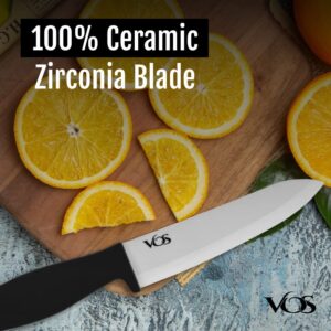 Vos Ceramic Knife Set for Kitchen - Includes 3", 4", 5", 6" Knives with Covers & Peeler in Black - Sharp Ceramic Blades for Versatile Cutting and Paring