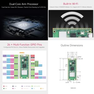 Waveshare Pi Pico W Microcontroller Board, with Pre-soldered Header, Based on RP2040 Dual-core Processor (3 Items)