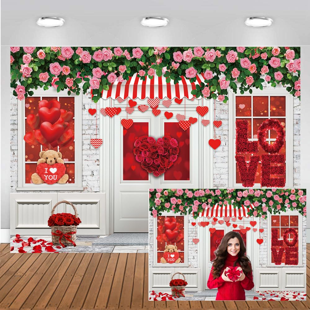 CHAIYA 8X6ft Mother's Day Backdrop Valentine's Day Store Flower Love Heart Background Wedding Bridal Shower Party Decor Banner Valentine's Day Party Decoration CY-256