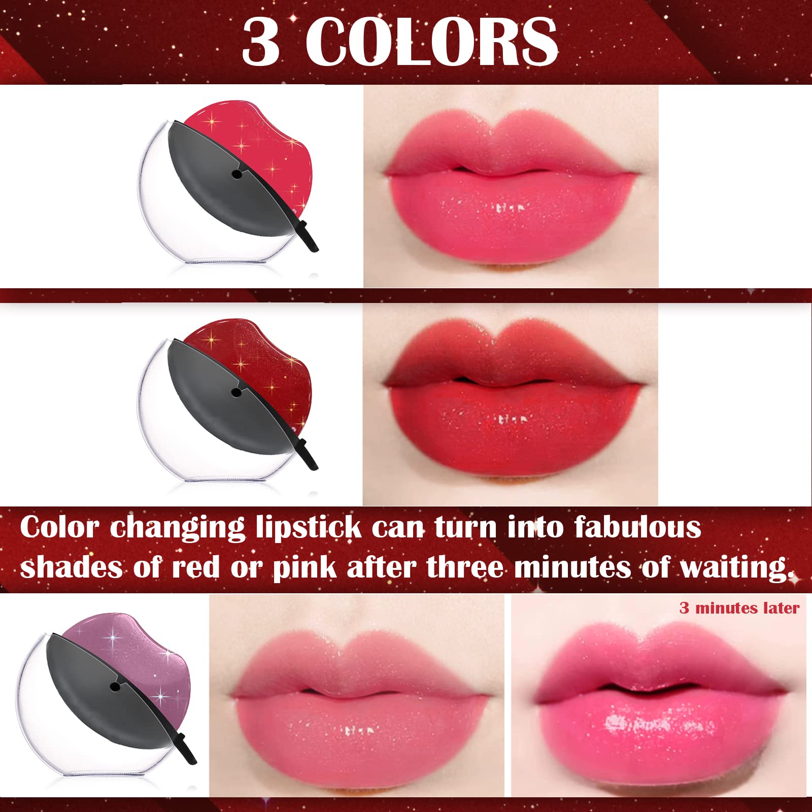 DAGEDA Pearl Lipstick, Labiales Magicos Long Lasting Waterproof Moisturizing Non-Stick Cup Not Fade Lip Shape Magic 3 Colors Changing Lipstick for Lazy People (Color C)