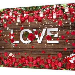 CHAIYA 7X5ft Mother's Day Backdrop Valentine Day Brown Wood Flower Love Heart Background Wedding Bridal Shower Party Decor Banner Valentine's Day Party Decoration CY-257