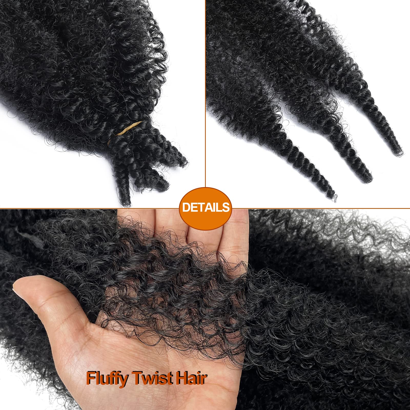 Marley Twist Braiding Hair 16 Inch Springy Afro Twist Hair 3 Packs Kinky Twist Hair for Braiding 1B Black Spring Twist Hair Curly Braiding Hair Extension for Black Women