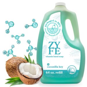 ZYFE Vitamin Hand Soap Refill - Liquid Hand Soap - Natural Plant Derived Moisturizing Handsoap with Essential Oil Fragrance Coconilla Key - Soft Hand Wash for Kitchen & Bathroom - Lush Soft Soap 64oz