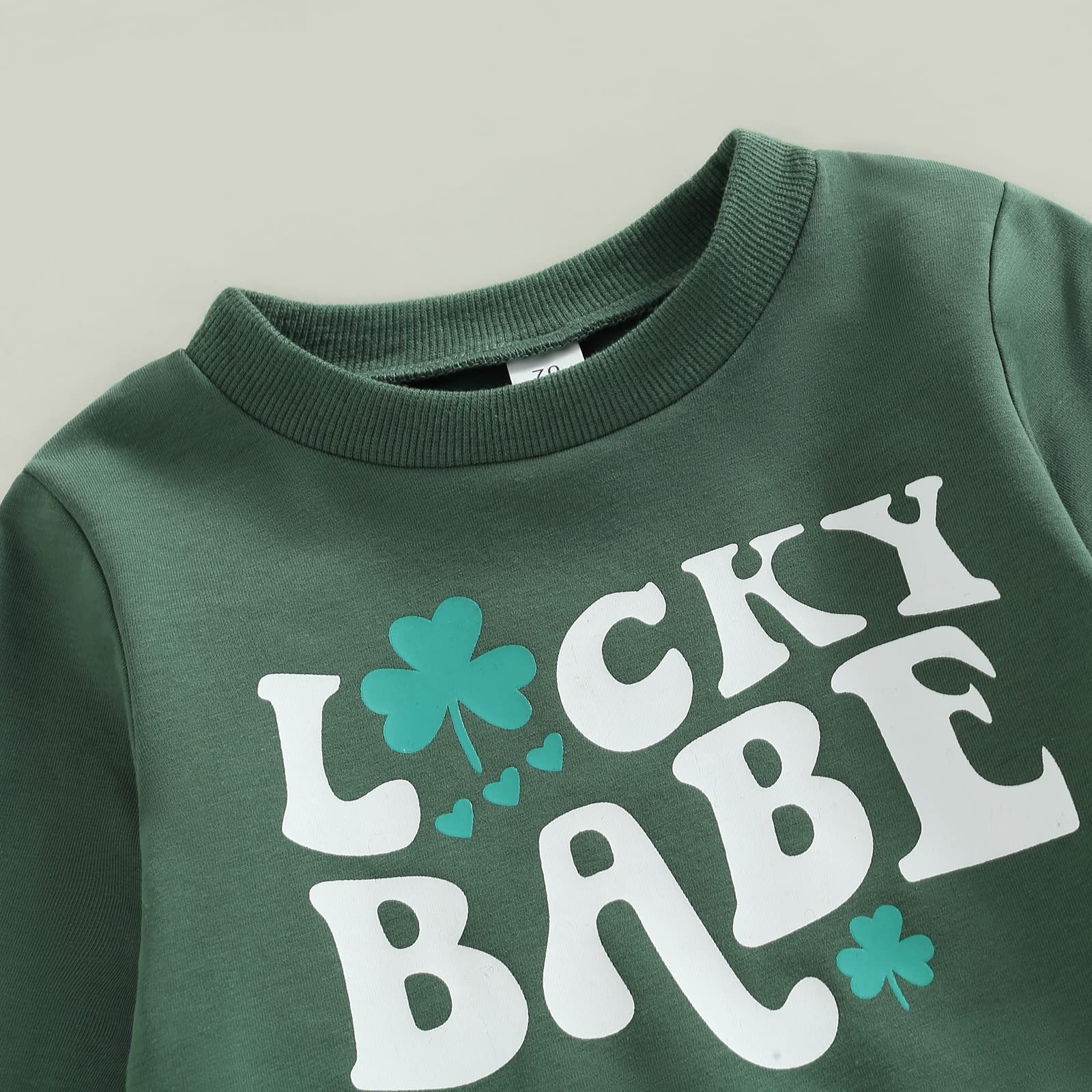 Lamuusaa St Patricks Day Baby Girl Outfit Long Sleeve Lucky Babe Sweatshirt Green Ribbed Flared Pants 2Pcs Clothes Set