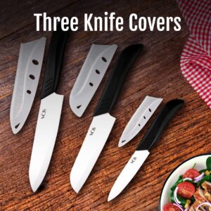 Vos Ceramic Knife Set for Kitchen - Includes 3", 4", 5", 6" Knives with Covers & Peeler in Black - Sharp Ceramic Blades for Versatile Cutting and Paring