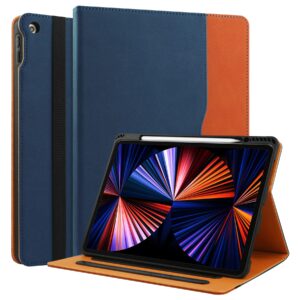 for ipad 10th generation case 10.9 inch case 2022 with built-in pencil holder, folio stand leather cover with multiple angles & auto sleep/wake for ipad 10.9 inch, navyblue/brown