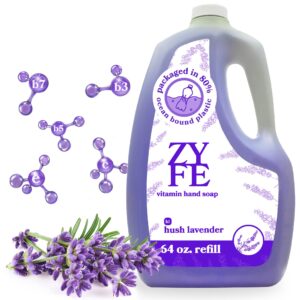 zyfe liquid hand soap refills - non-toxic, plant-derived vitamin hand soap with essential oils - kitchen hand soap refill & bathroom essentials handsoap hand wash - hush lavender scent, 64oz