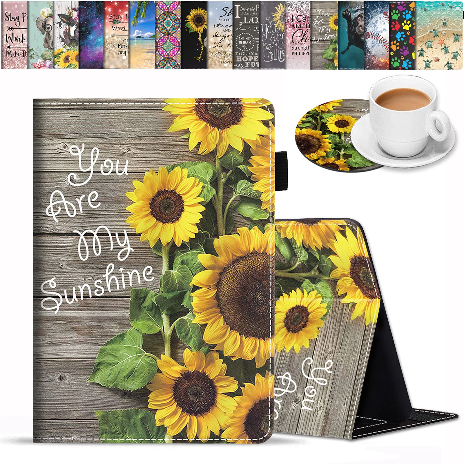 FVAENDHIO Case for Amazon Kindle Fire HD 8 & Fire HD 8 Plus Tablet (12th/10th Generation, 2022/2020 Release) - Premium PU Leather Cover with Auto Sleep Wake, You are My Sunshine, Sunflower