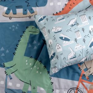 EXPRESSIONS Toddler Bedding Set, Dinosaur (2 Piece Set, Fits Standard Infant Mattress) Includes Microfiber Reversible Comforter and Pillowcase for Kids