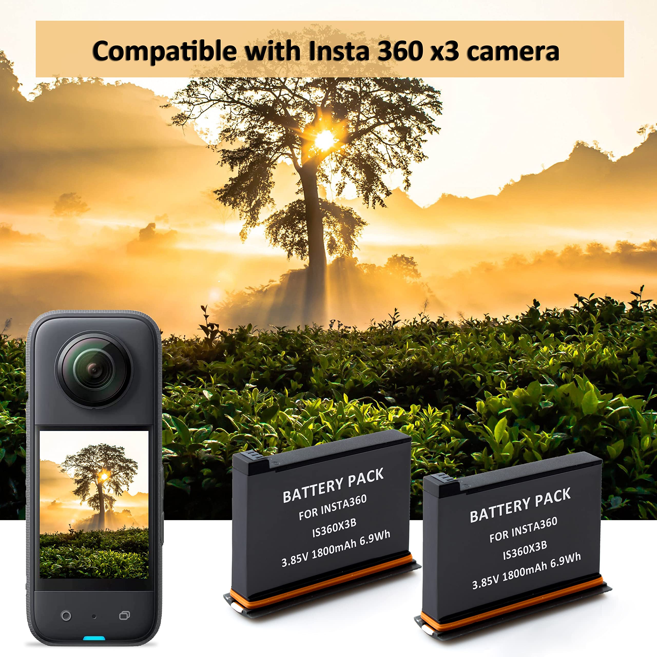 2 Pack Batteries fit for Insta360 X3 Camera, 3-Channel Battery Charger Station for Insta 360 X3