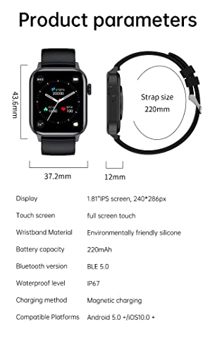 Smart Watch for Women Men, Waterproof Smartwatch Fitness Tracker for Android iOS Phones, 1.81” HD Smartwatch with Heart Rate Monitor, Step Counter, Receive Make Calls