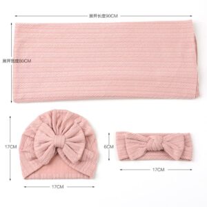 QandSweet Newborn Receiving Blanket Headband Hat Set Baby Swaddle swaddling Blanket (Pink)