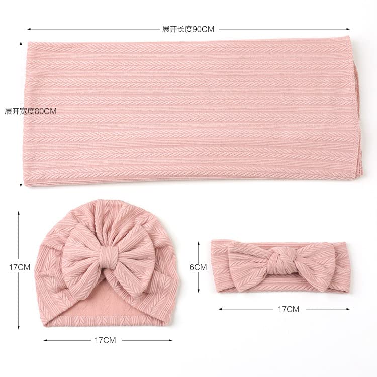 QandSweet Newborn Receiving Blanket Headband Hat Set Baby Swaddle swaddling Blanket (Pink)