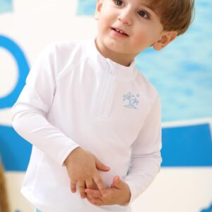 BesserBay Unisex Baby UV Raglan Long Sleeve White Beach Rash Guard Shirt Front Half Zip UPF 50+ Swimwear Sun Top 12-18 Months