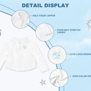 BesserBay Unisex Baby UV Raglan Long Sleeve White Beach Rash Guard Shirt Front Half Zip UPF 50+ Swimwear Sun Top 12-18 Months