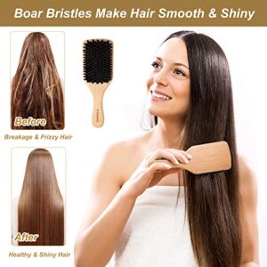 Sosoon Hair Brush, 100% Pure Boar Bristle Paddle Brush for All Hair Types, Restore Shine & Texture and Makes Hair Smooth & Health