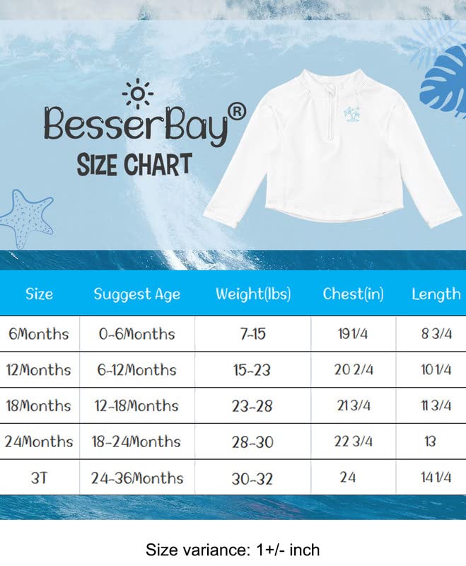 BesserBay Unisex Baby UV Raglan Long Sleeve White Beach Rash Guard Shirt Front Half Zip UPF 50+ Swimwear Sun Top 12-18 Months