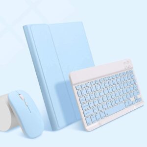 Keyboard Case with Mouse for iPad 10.2inch, Case for iPad 9th/8th/7th Gen/Air3/Pro10.5 with Keyboard and Mouse, Slim Candy Detachable Magnetic Keyboard with Pencil Holder (Sky Blue)