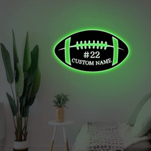 Personalized Football Neon Lamp with Custom Name Lighting, 16 Colors Changing Remote Control, Sport Birthday Gift for Kids