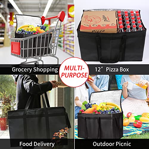 CIVJET 1-Pack Insulated Food Delivery Bag with Hard Bottom, XXX-Large Commercial Food Warmers for Uber Eats/Doordash, Insulated Reusable Grocery Cooler/Hot Bags, Tote Bag for Shopping/Travel, Black