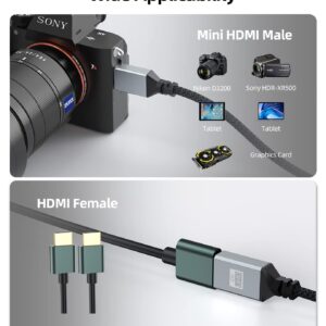 CLAVOOP Mini HDMI to HDMI Adapter, 4K HDMI Female to Mini HDMI Male Cable Adapter Compatible for DSLR Camera, Camcorder, Raspberry Pi Zero/W, Graphics Card, Laptop, HDTV, Projector - Grey