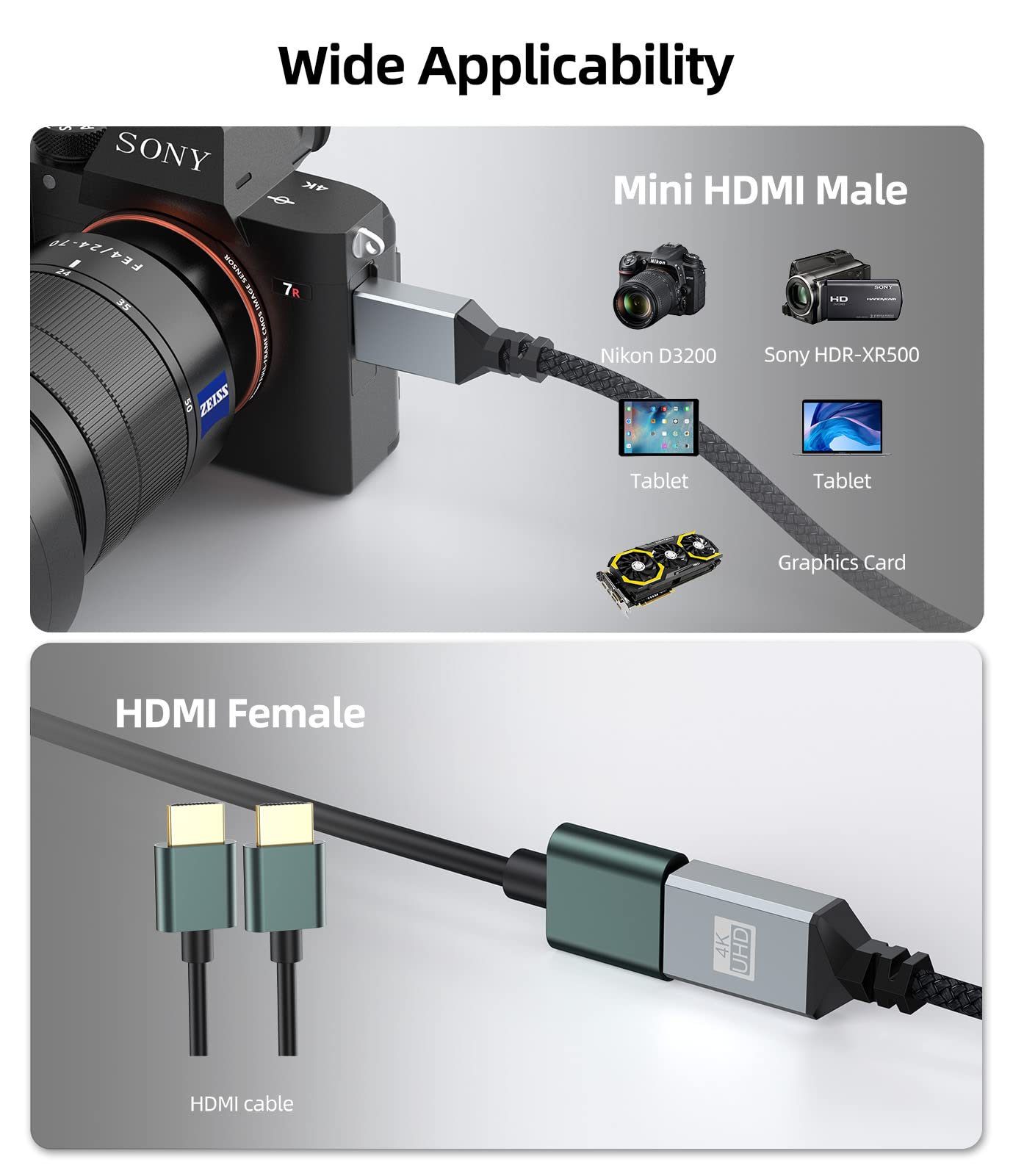 CLAVOOP Mini HDMI to HDMI Adapter, 4K HDMI Female to Mini HDMI Male Cable Adapter Compatible for DSLR Camera, Camcorder, Raspberry Pi Zero/W, Graphics Card, Laptop, HDTV, Projector - Grey