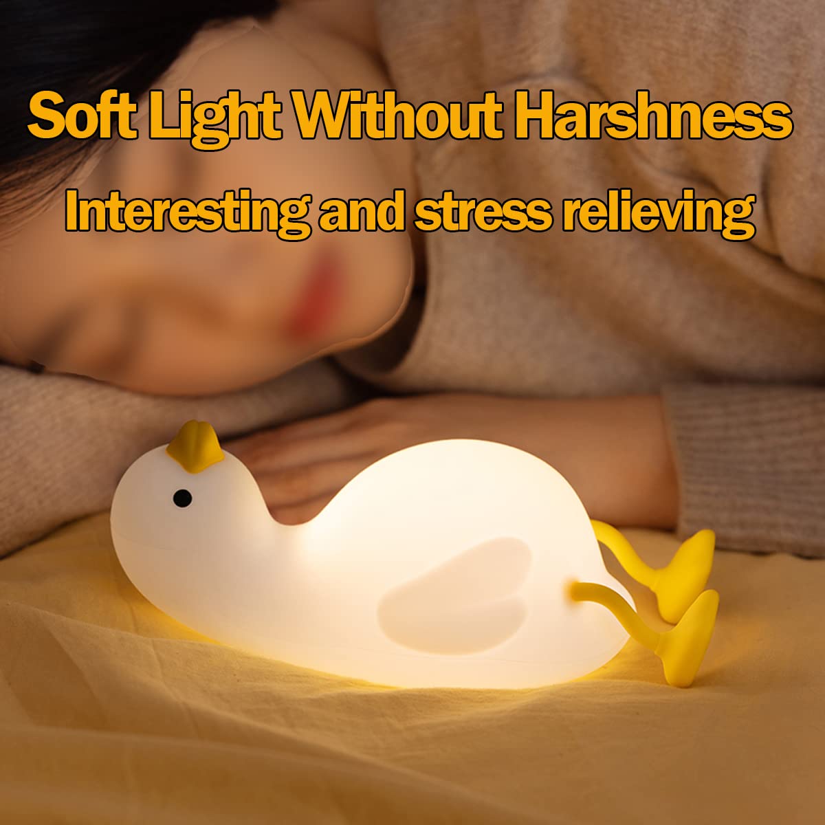 NICE POINT Night Light for Kids, Cute Squishy Lying Flat Duck Light, Kawaii Animals Silicone Lamp Up for Boys and Girls, LED Nightlight for Toddler Bedroom and Kid Room Decor.